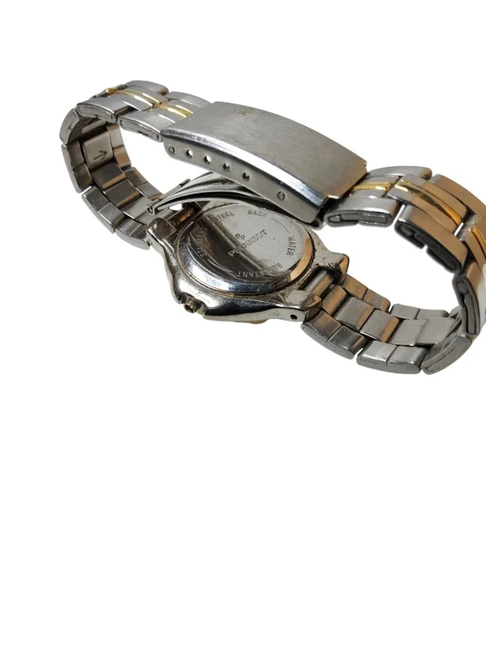 Mens Peugeot 98G99 Silver,Gold Tone Water Resistant 30meters,100ft Hidden Lock